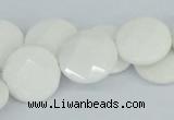 CAA02 15.5 inches 18mm faceted coin white agate gemstone beads