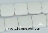 CAA05 15.5 inches 14*14mm faceted square white agate gemstone beads