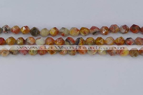 CAA1016 15.5 inches 10mm faceted nuggets red crazy lace agate beads