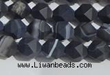 CAA1242 15.5 inches 6mm faceted nuggets matte black line agate beads