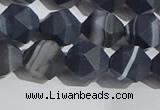 CAA1244 15.5 inches 10mm faceted nuggets matte black line agate beads