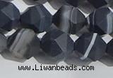 CAA1245 15.5 inches 12mm faceted nuggets matte black line agate beads