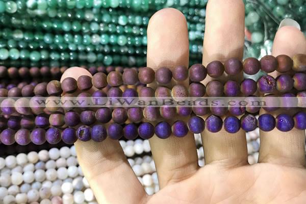 CAA1274 15.5 inches 6mm round matte plated druzy agate beads