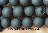 CAA1280 15.5 inches 6mm round matte plated druzy agate beads