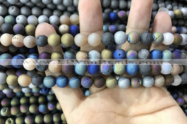 CAA1301 15.5 inches 8mm round matte plated druzy agate beads