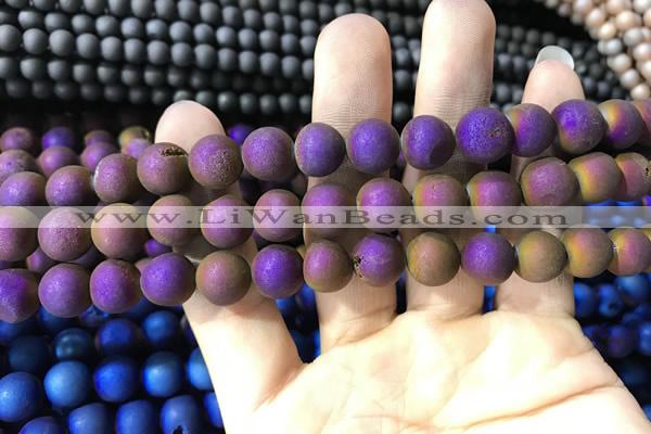 CAA1314 15.5 inches 10mm round matte plated druzy agate beads