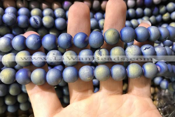 CAA1317 15.5 inches 10mm round matte plated druzy agate beads