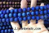 CAA1319 15.5 inches 10mm round matte plated druzy agate beads