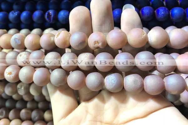 CAA1333 15.5 inches 12mm round matte plated druzy agate beads