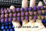 CAA1334 15.5 inches 12mm round matte plated druzy agate beads