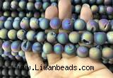 CAA1339 15.5 inches 12mm round matte plated druzy agate beads