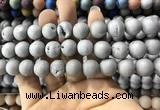 CAA1350 15.5 inches 14mm round matte plated druzy agate beads