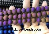 CAA1354 15.5 inches 14mm round matte plated druzy agate beads