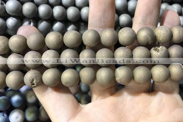 CAA1355 15.5 inches 14mm round matte plated druzy agate beads