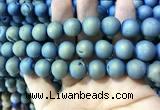 CAA1357 15.5 inches 14mm round matte plated druzy agate beads