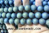 CAA1377 15.5 inches 16mm round matte plated druzy agate beads