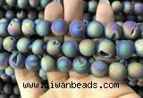 CAA1379 15.5 inches 16mm round matte plated druzy agate beads