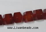 CAA146 15.5 inches 12*14mm faceted cube red agate gemstone beads