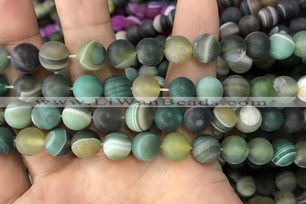 CAA1523 15.5 inches 12mm round matte banded agate beads wholesale