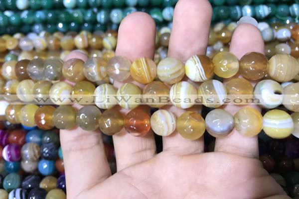 CAA1647 15.5 inches 10mm faceted round banded agate beads