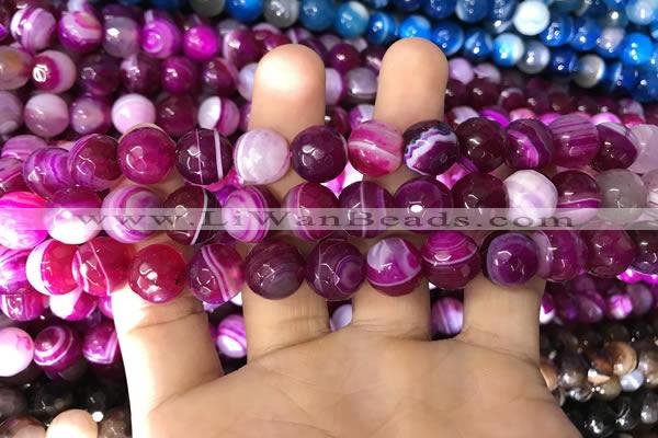 CAA1658 15.5 inches 12mm faceted round banded agate beads