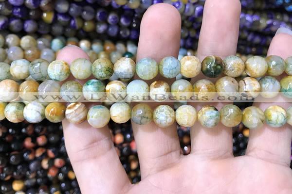 CAA1706 15 inches 8mm faceted round fire crackle agate beads