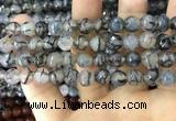 CAA1745 15 inches 12mm faceted round fire crackle agate beads