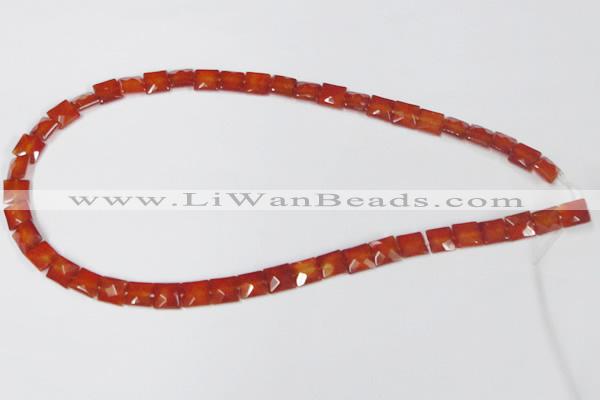 CAA179 15.5 inches 8*8mm faceted square red agate gemstone beads