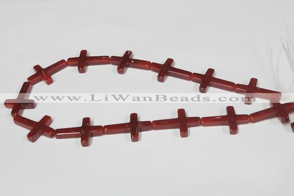 CAA183 15.5 inches 20*30mm cross red agate gemstone beads