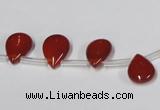 CAA185 Top-drilled 9*13mm flat teardrop red agate gemstone beads