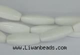 CAA22 15.5 inches 7*20mm faceted rice white agate gemstone beads