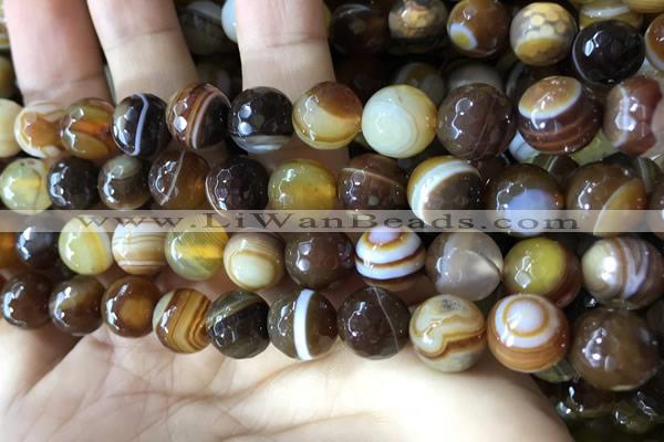 CAA2208 15.5 inches 12mm faceted round banded agate beads