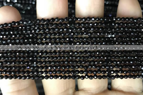 CAA2413 15.5 inches 2mm faceted round black agate beads wholesale