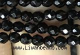 CAA2414 15.5 inches 3mm faceted round black agate beads wholesale