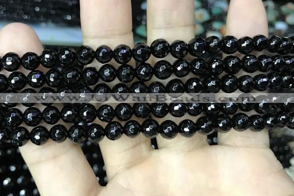 CAA2427 15.5 inches 8mm faceted round black agate beads wholesale