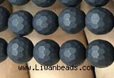 CAA2438 15.5 inches 6mm faceted round matte black agate beads