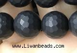 CAA2440 15.5 inches 10mm faceted round matte black agate beads