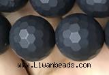 CAA2441 15.5 inches 12mm faceted round matte black agate beads