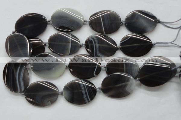 CAA245 15.5 inches 30*40mm twisted oval grey line agate beads