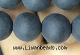 CAA2452 15.5 inches 14mm round matte black agate beads wholesale