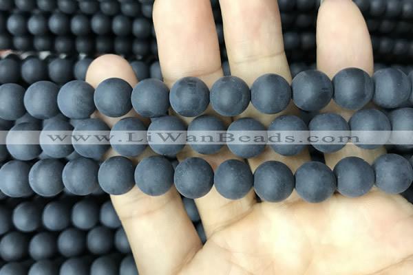 CAA2452 15.5 inches 14mm round matte black agate beads wholesale