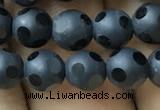 CAA2458 15.5 inches 6mm carved round matte black agate beads