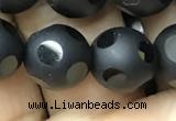 CAA2461 15.5 inches 12mm carved round matte black agate beads