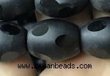 CAA2465 15.5 inches 12*16mm carved rice matte black agate beads