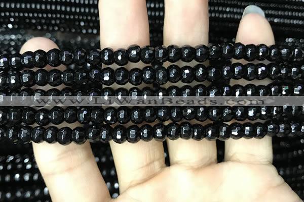 CAA2469 15.5 inches 4*6mm faceted rondelle black agate beads