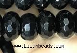 CAA2472 15.5 inches 8*12mm faceted rondelle black agate beads