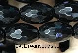 CAA2499 15.5 inches 8*12mm faceted rice black agate beads wholesale