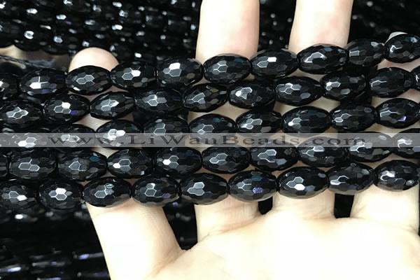 CAA2499 15.5 inches 8*12mm faceted rice black agate beads wholesale