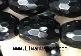 CAA2504 15.5 inches 13*18mm faceted rice black agate beads wholesale