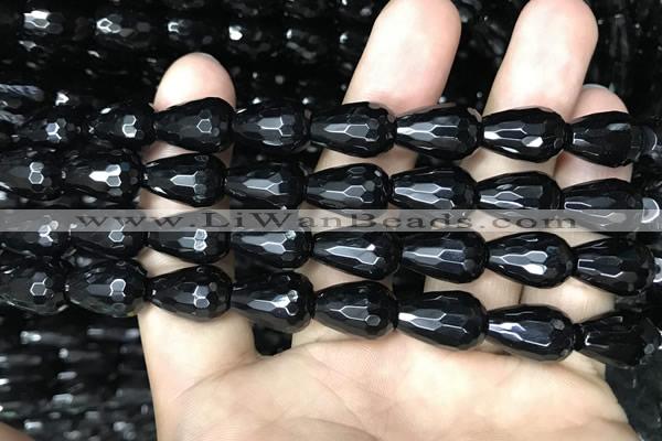 CAA2513 15.5 inches 8*12mm faceted teardrop black agate beads